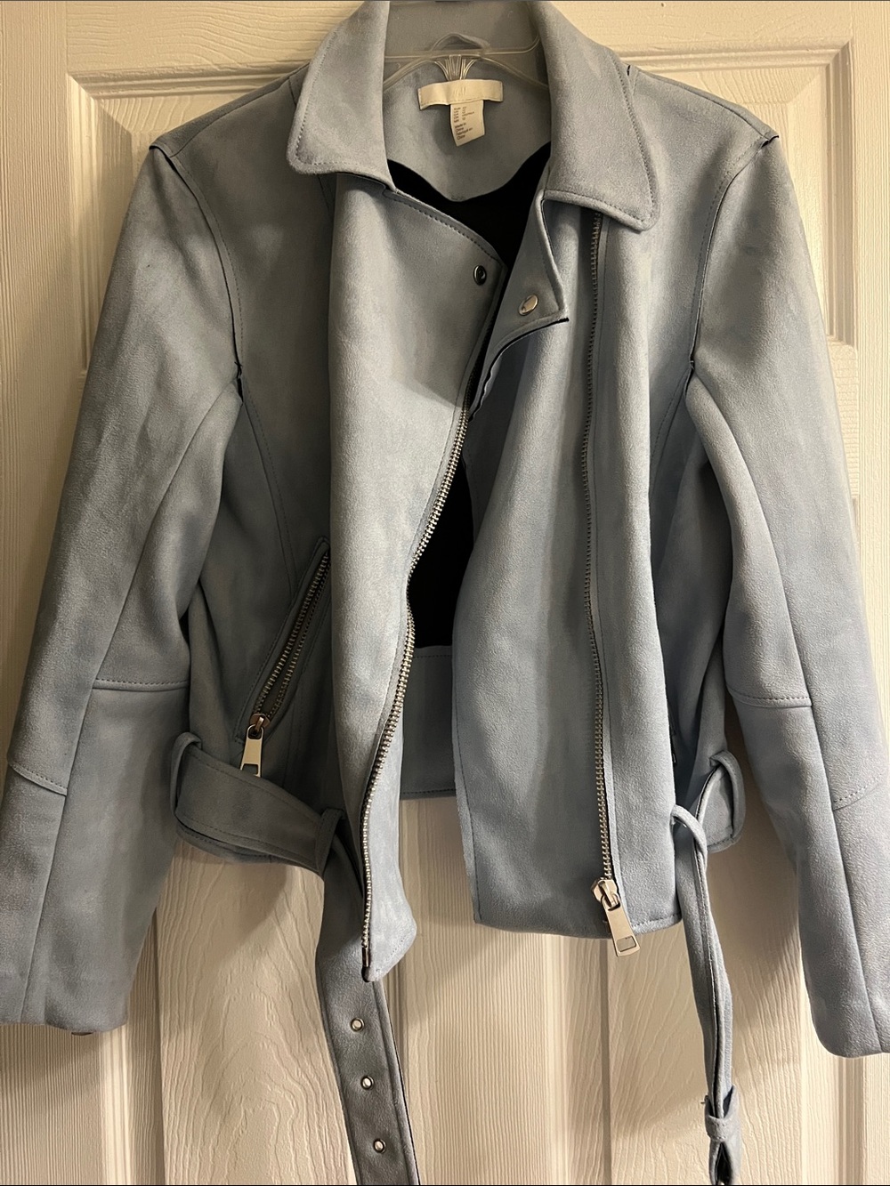 H&M Light Blue Suede Moto Jacket